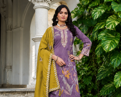 Wide Leg Palazzo In Lavender With 4 Colour Dhaga Work