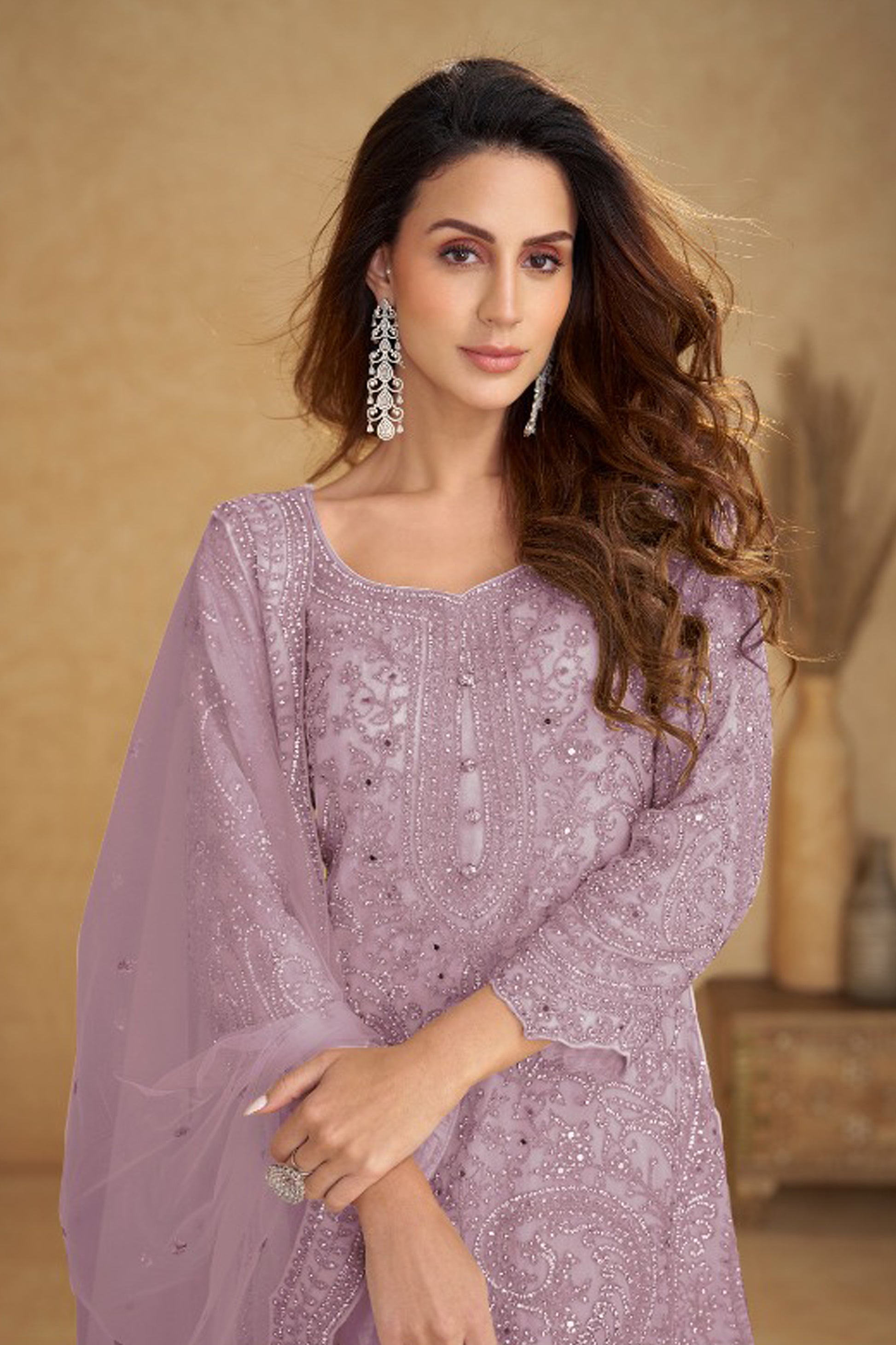 Lavender palazzo suit for women full outfit front display