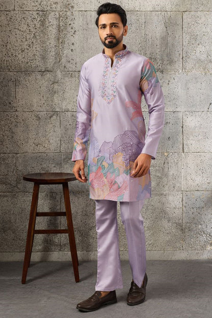 Lavender kurta embroidery detail