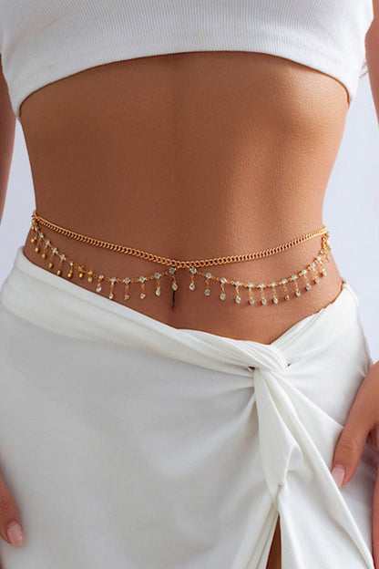 close up of waist chain with small stone drops