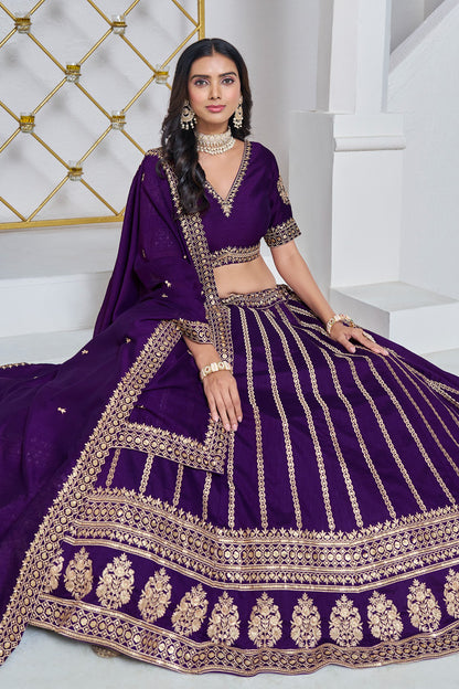 lehenga choli for wedding reception in deep purple shade