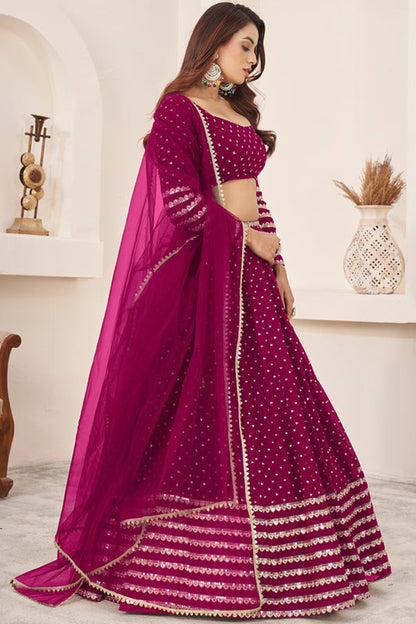 Back view of lehenga choli with dupatta drape