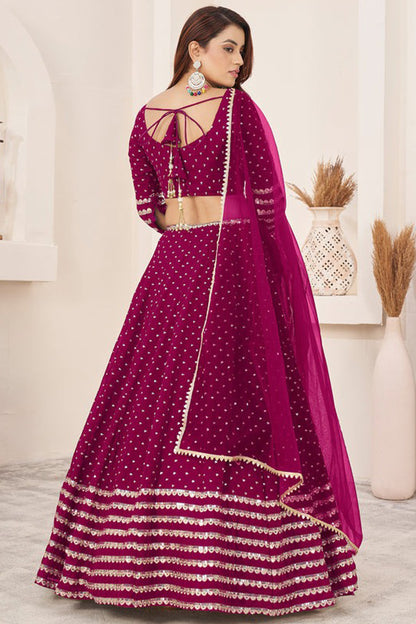 Back view of lehenga choli with dupatta drape