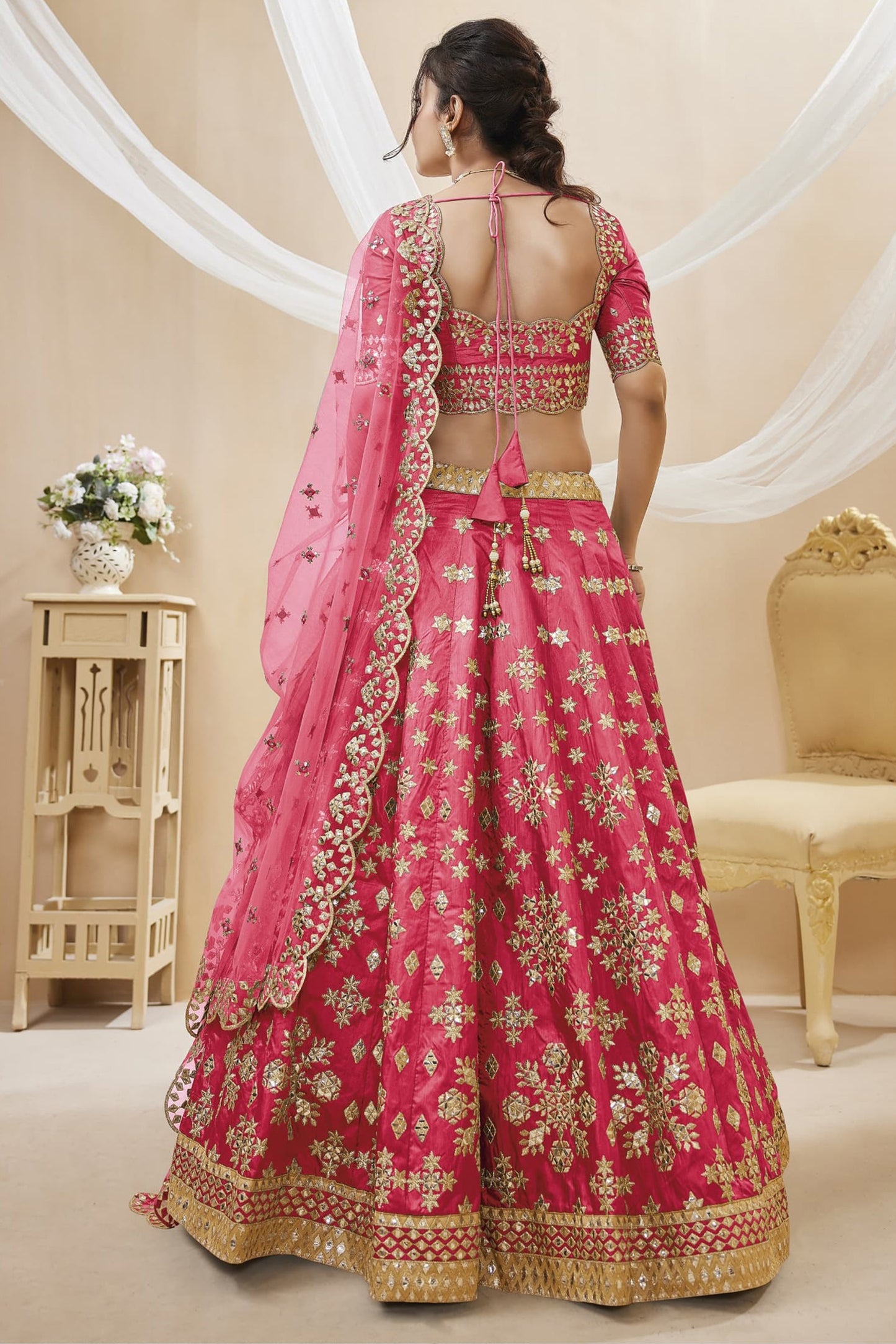 back view of wedding lehenga pink ensemble