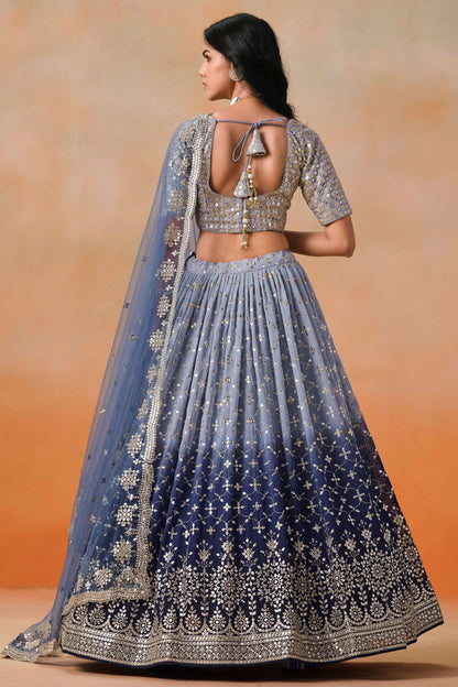Back view of lehenga bridal with embroidered blouse