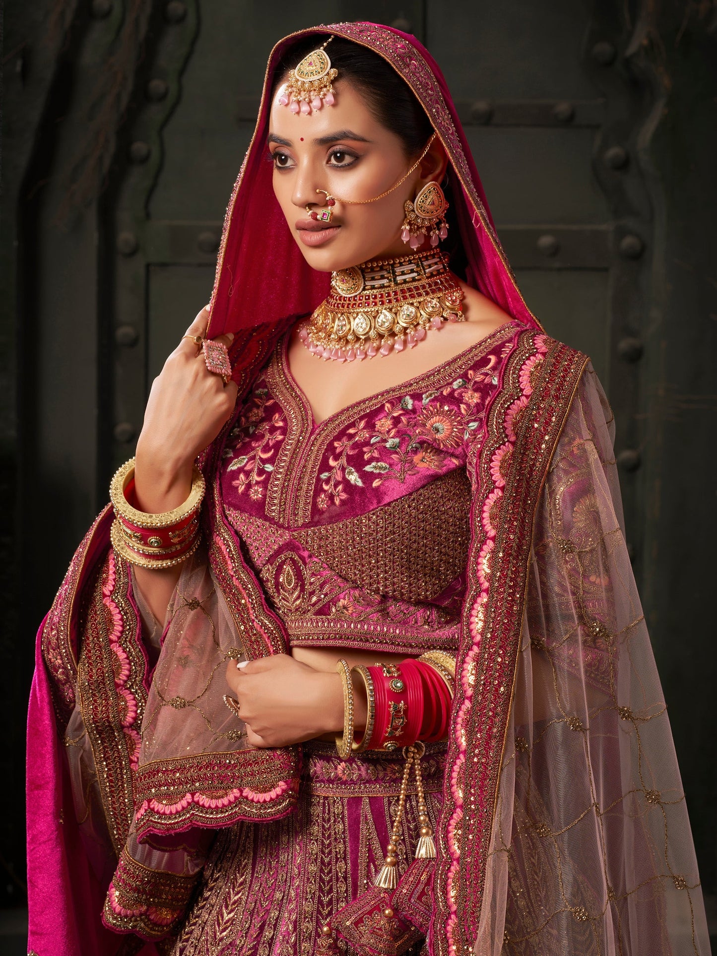 velvet lehenga choli maroon with sequins and stone work