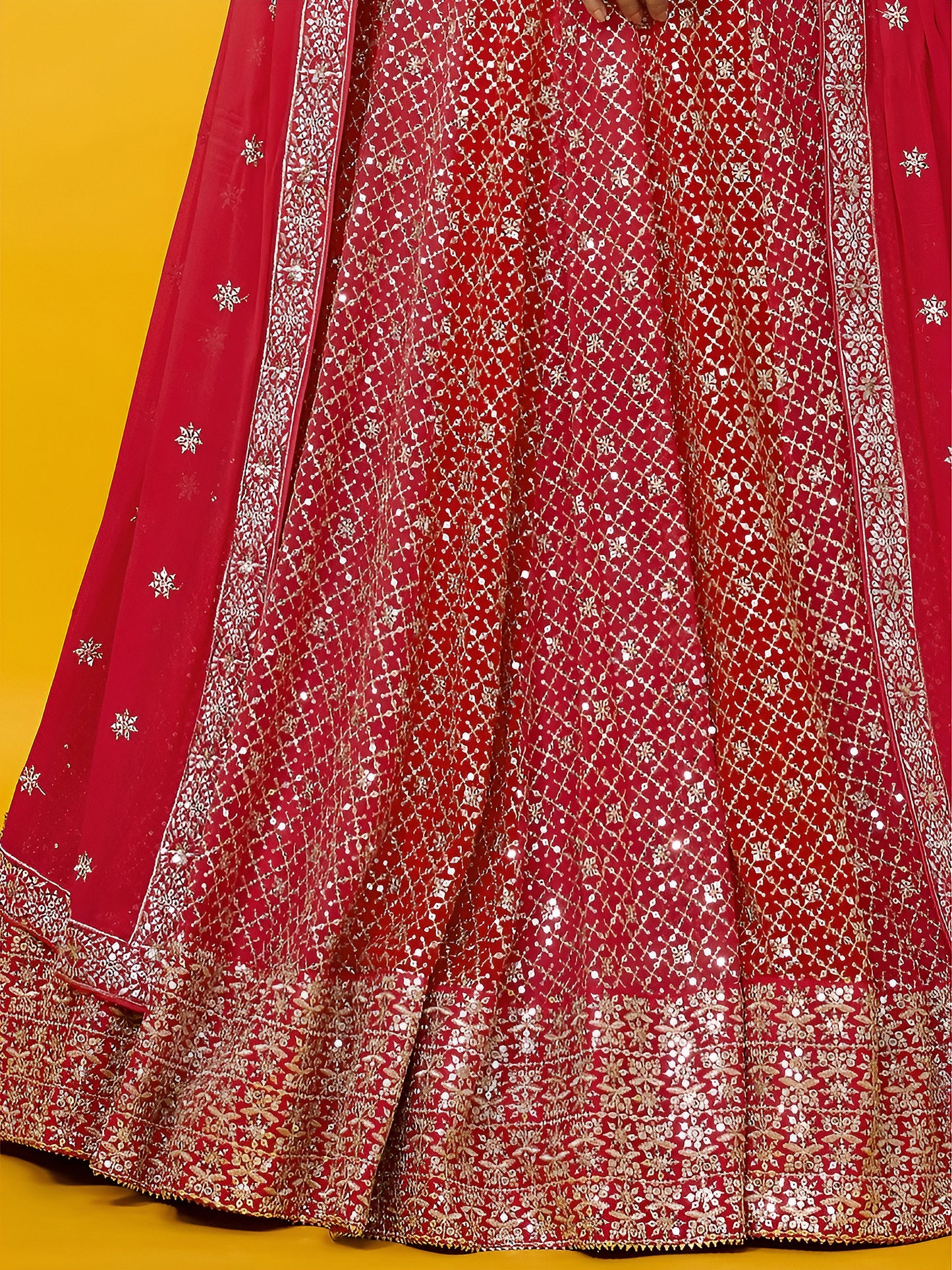 Lehenga Choli Bride outfit with sequins embroidered surface