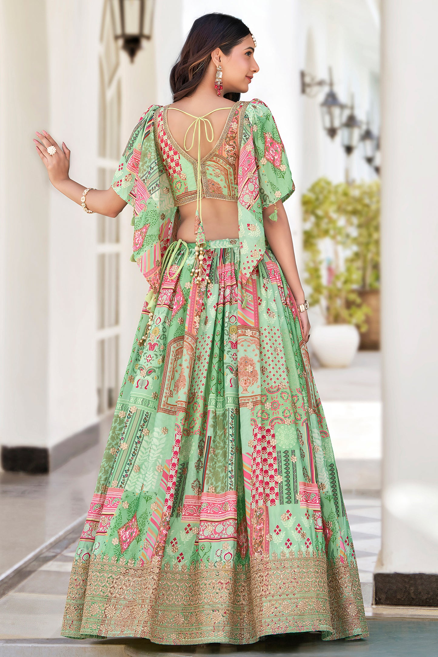 Chinnon silk lehenga choli blouse with dori embroidery work