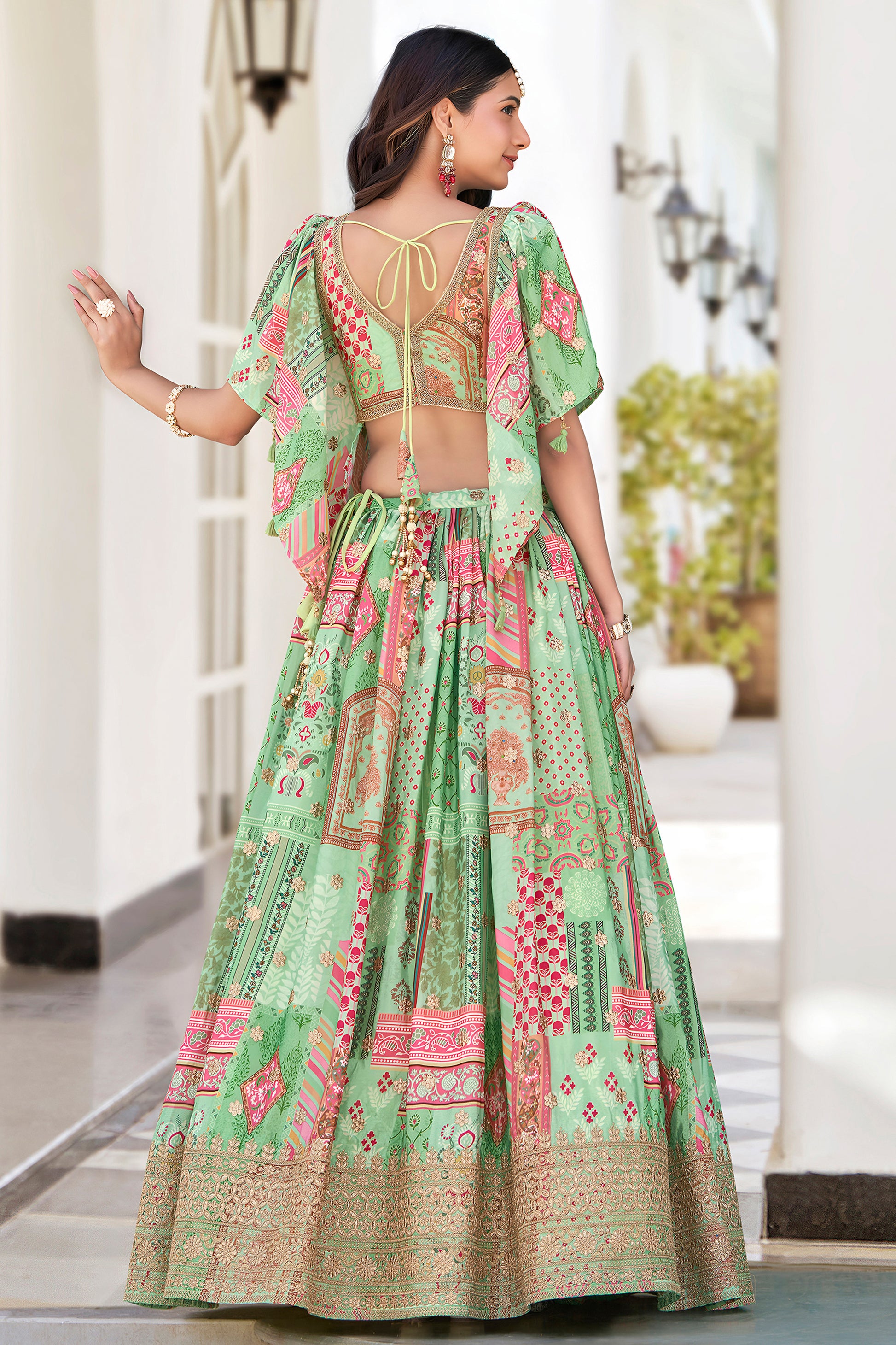 Chinnon silk lehenga choli blouse with dori embroidery work