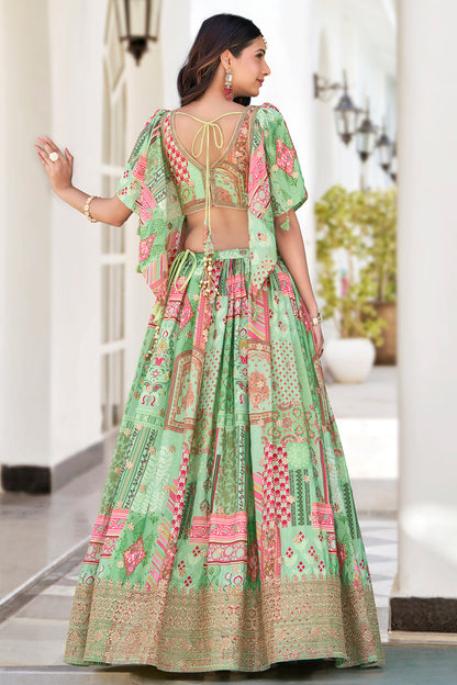Chinnon silk lehenga choli blouse with dori embroidery work