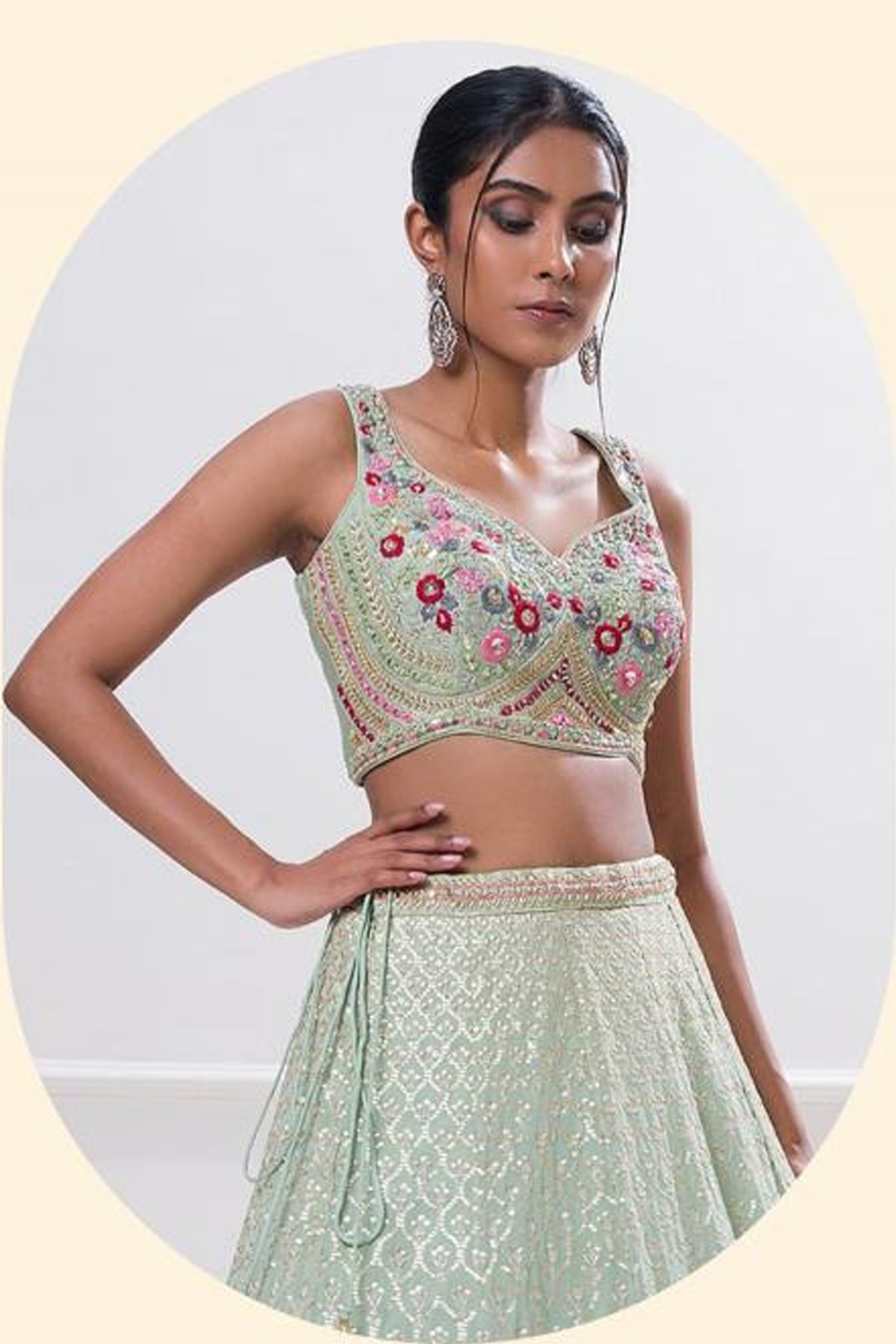 lehenga choli india in mint green Georgette fabric