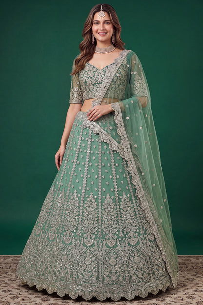 Pistachio green lehenga choli online shopping with Zari embroidery