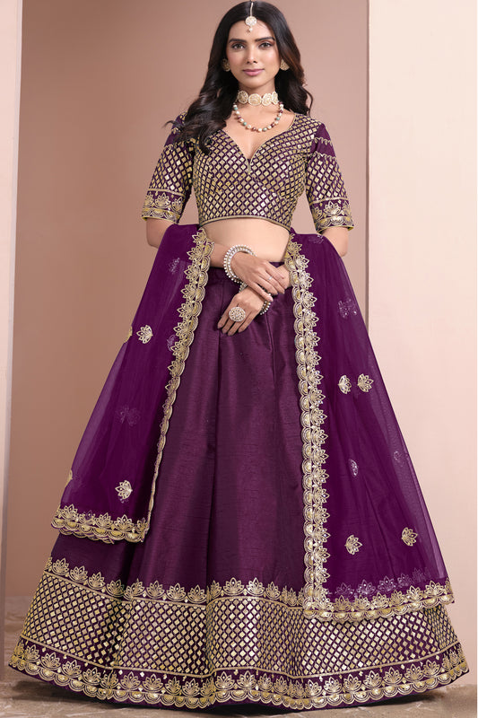 lehenga choli Purple full front view in silk