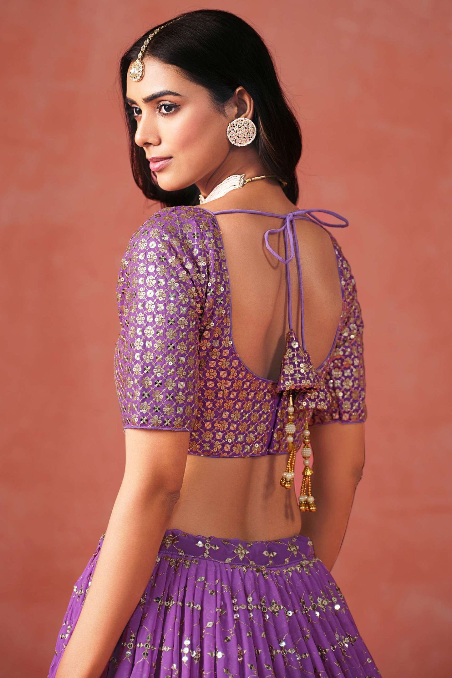 Back view of choli with sequins embroidery design
