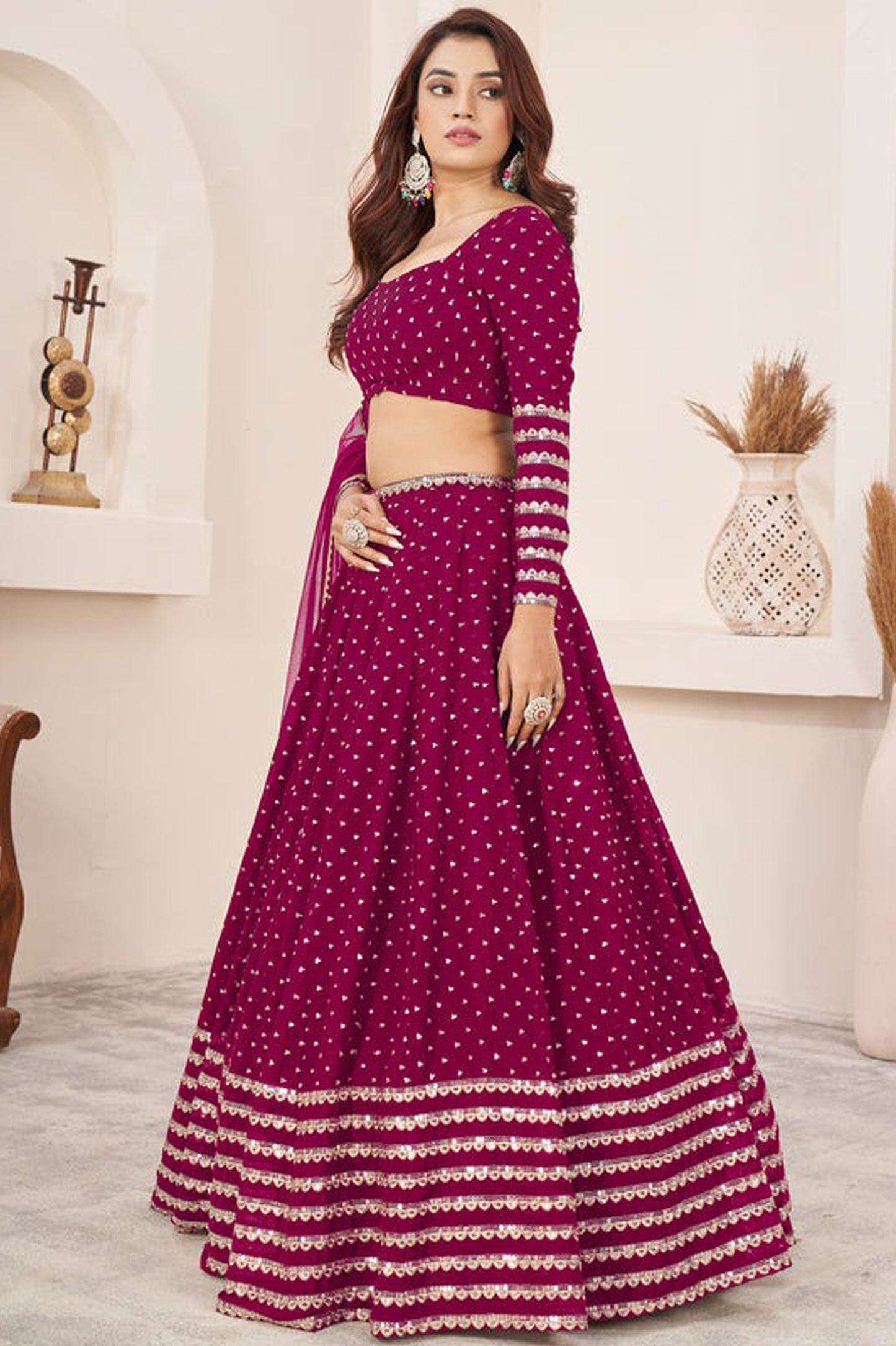 Lehenga choli side angle showing flare and movement