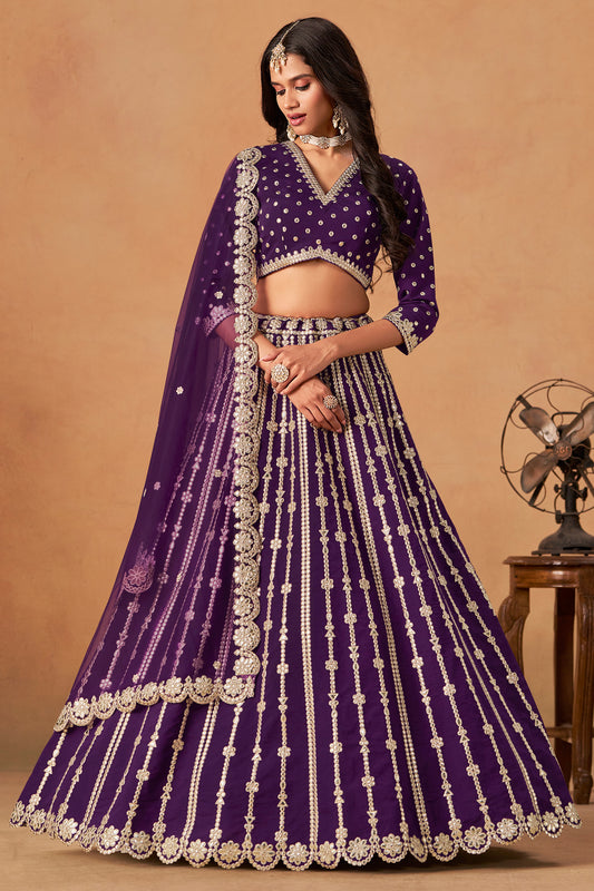Side angle showing structured fall of lehenga choli