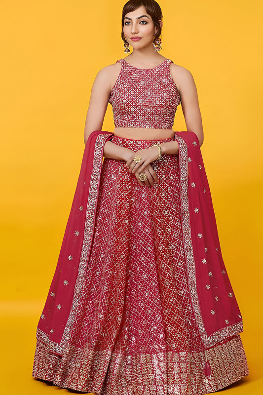 Red Lehenga Choli with zari and sequins embroidery work