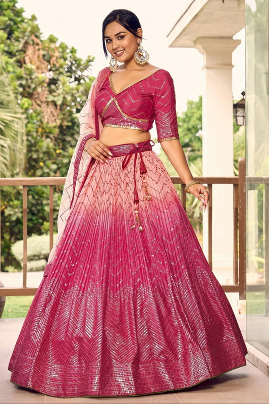 Dark pink lehenga designs for wedding full front view