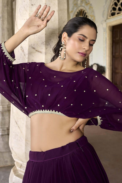 chiffon wedding ghagra choli with sequins embroidery detail