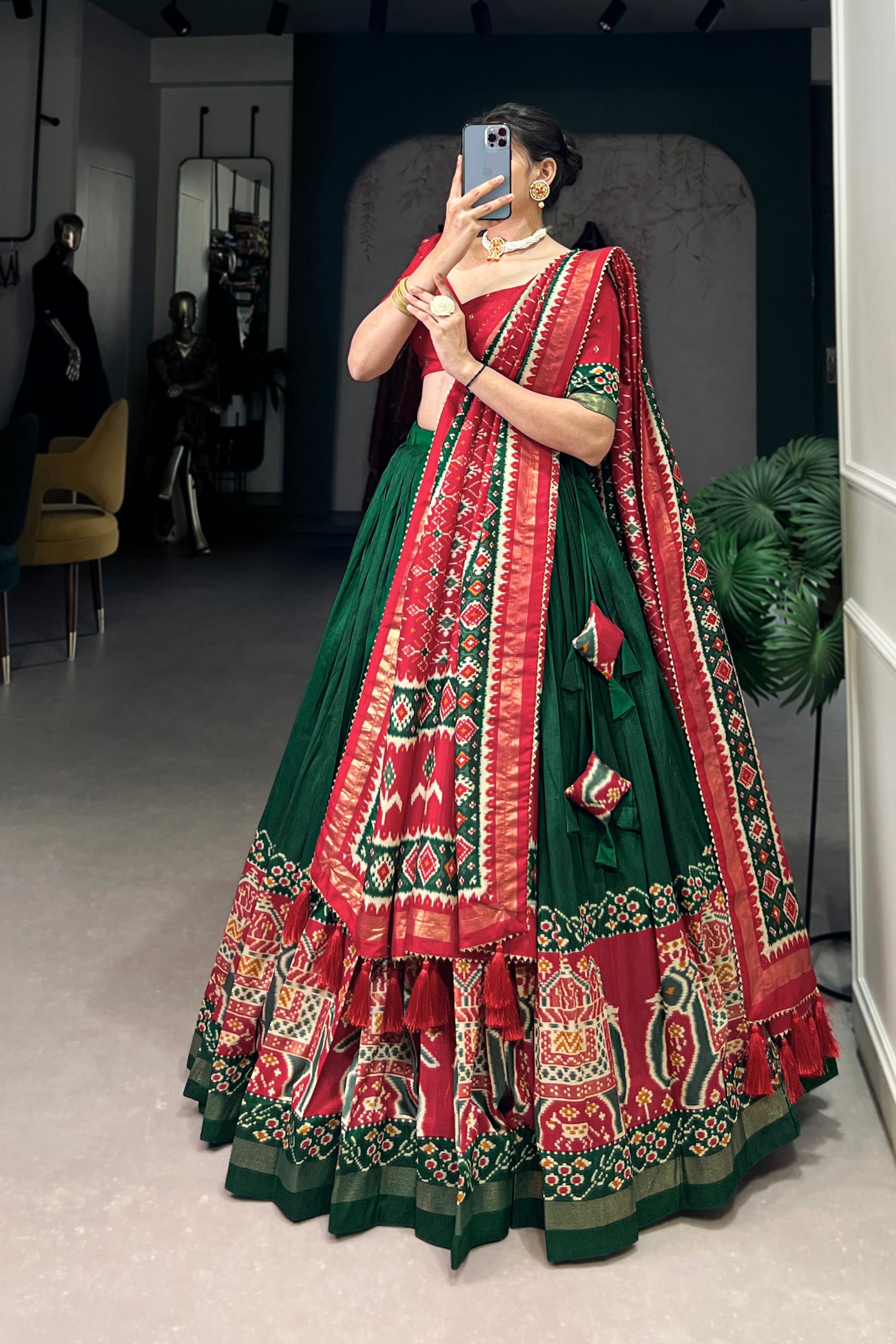 lehenga in green color side angle silhouette view