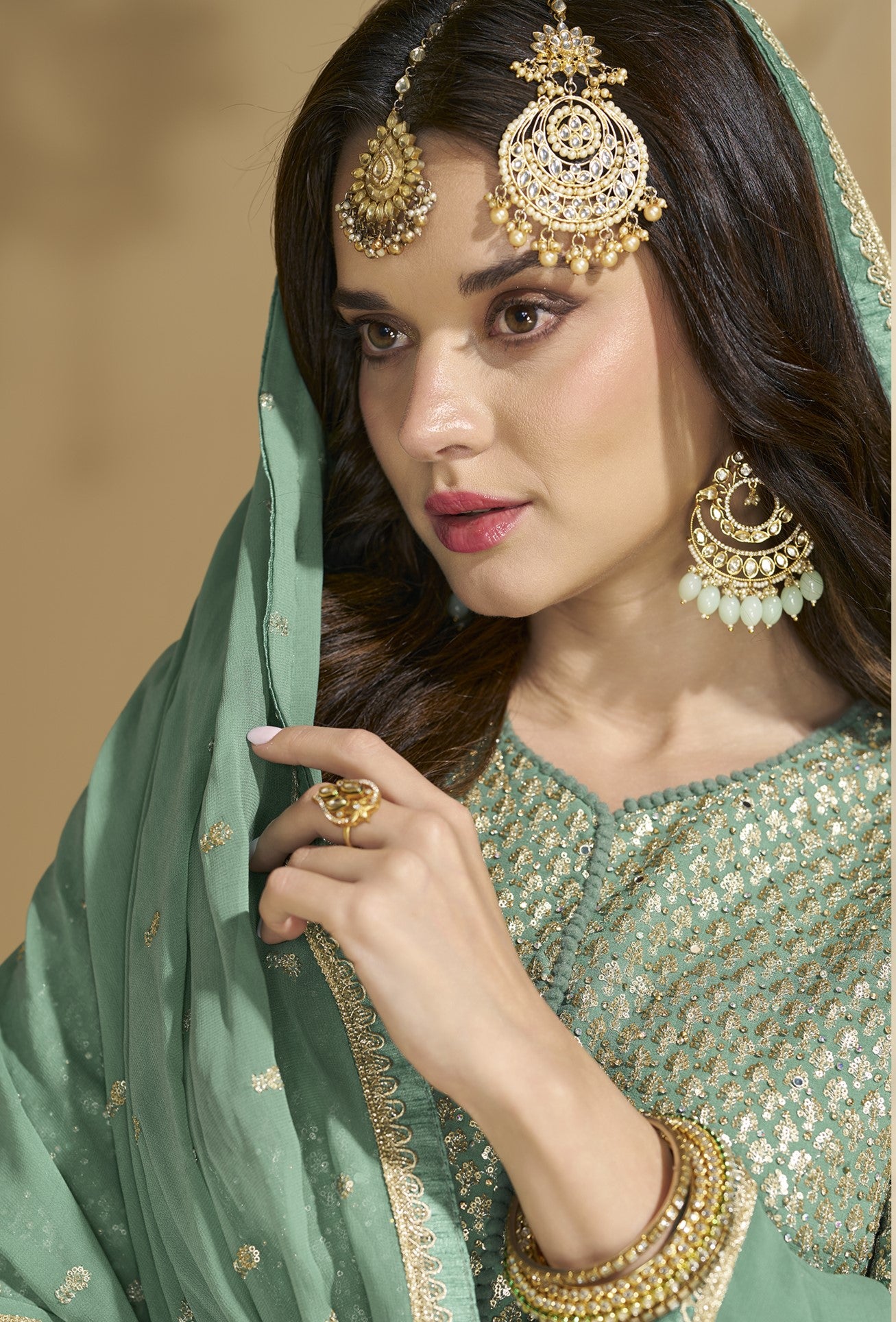 embroidered lehenga choli in georgette fabric close up detail