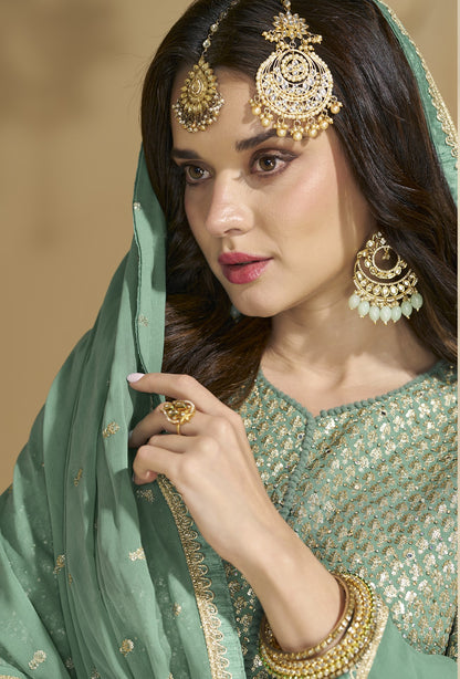 embroidered lehenga choli in georgette fabric close up detail