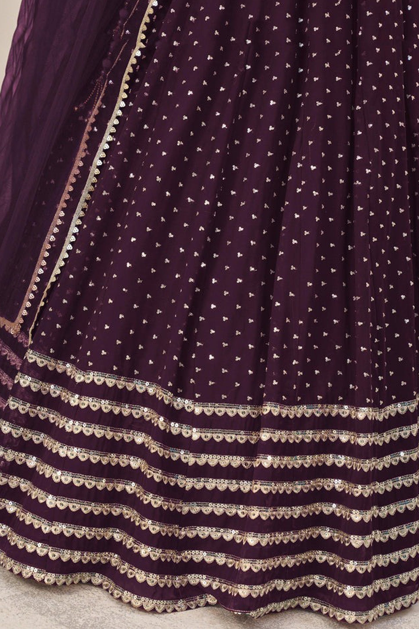 georgette lehenga with sequins and zari work detail