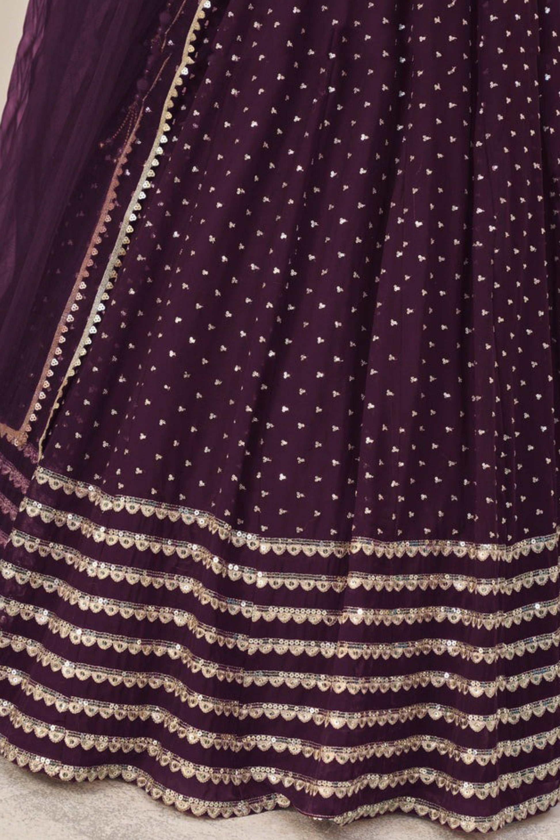 georgette lehenga with sequins and zari work detail