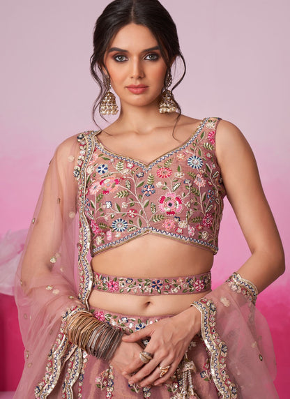hot pink lehenga embroidery detail on bodice