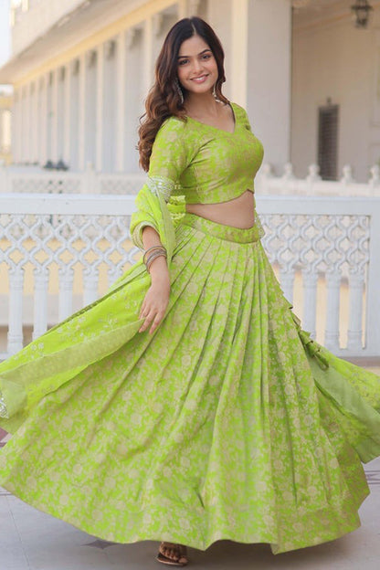 festive green lehenga choli outfit full look