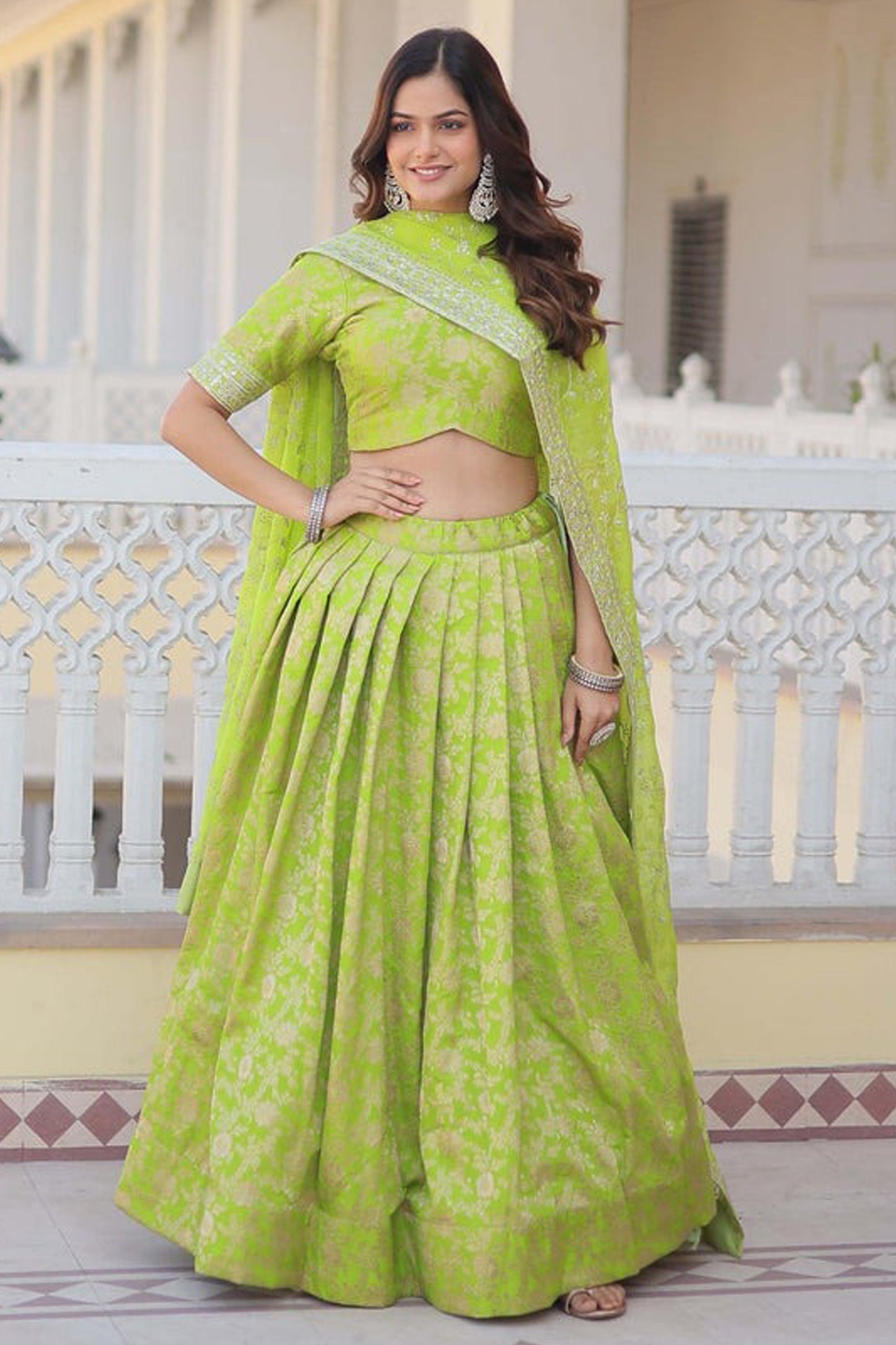 jacquard lehenga skirt flare and movement detail