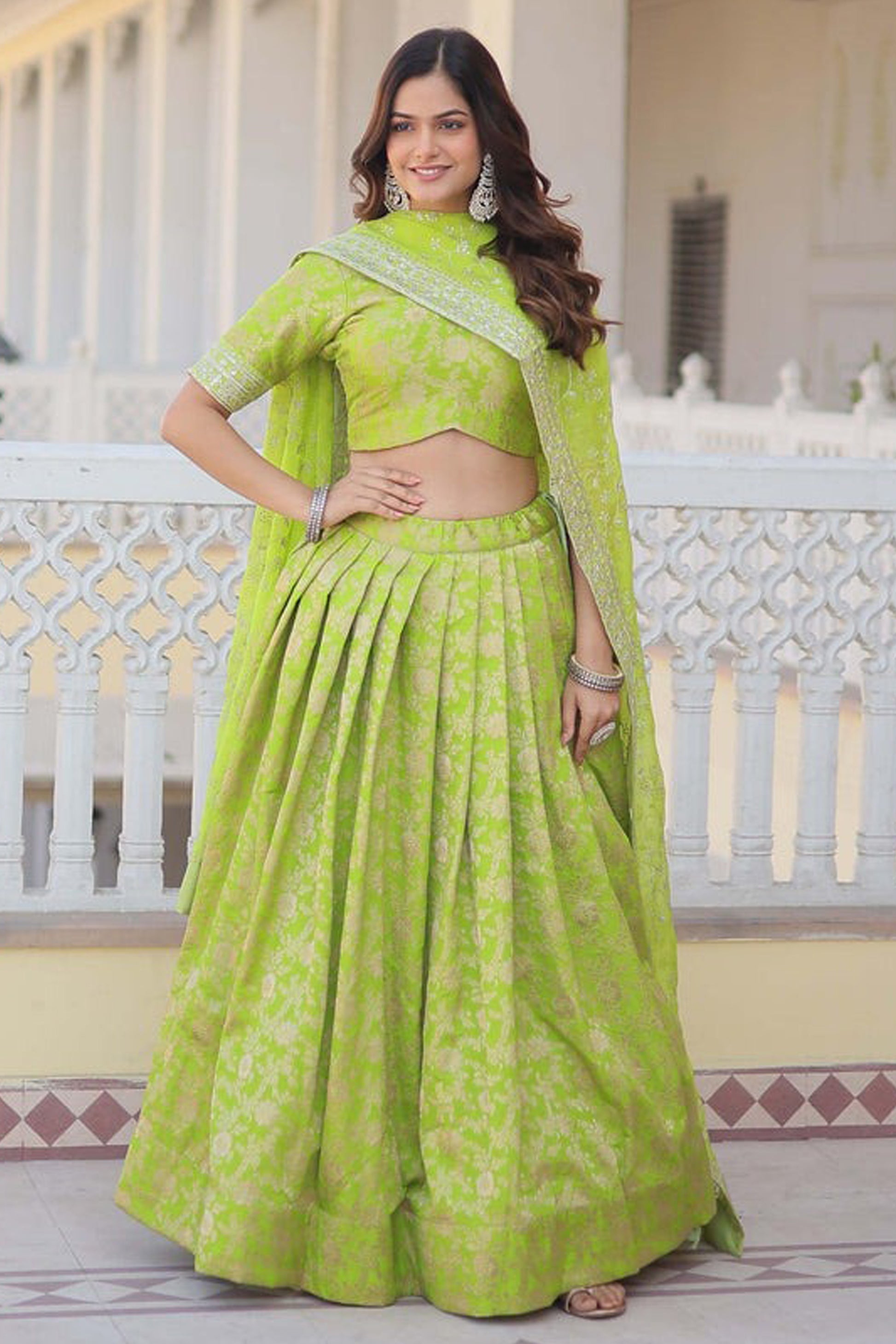 jacquard lehenga skirt flare and movement detail