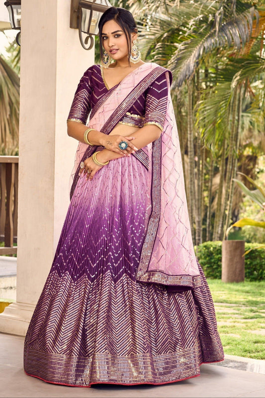 Lehenga for marriage reception in purple front view