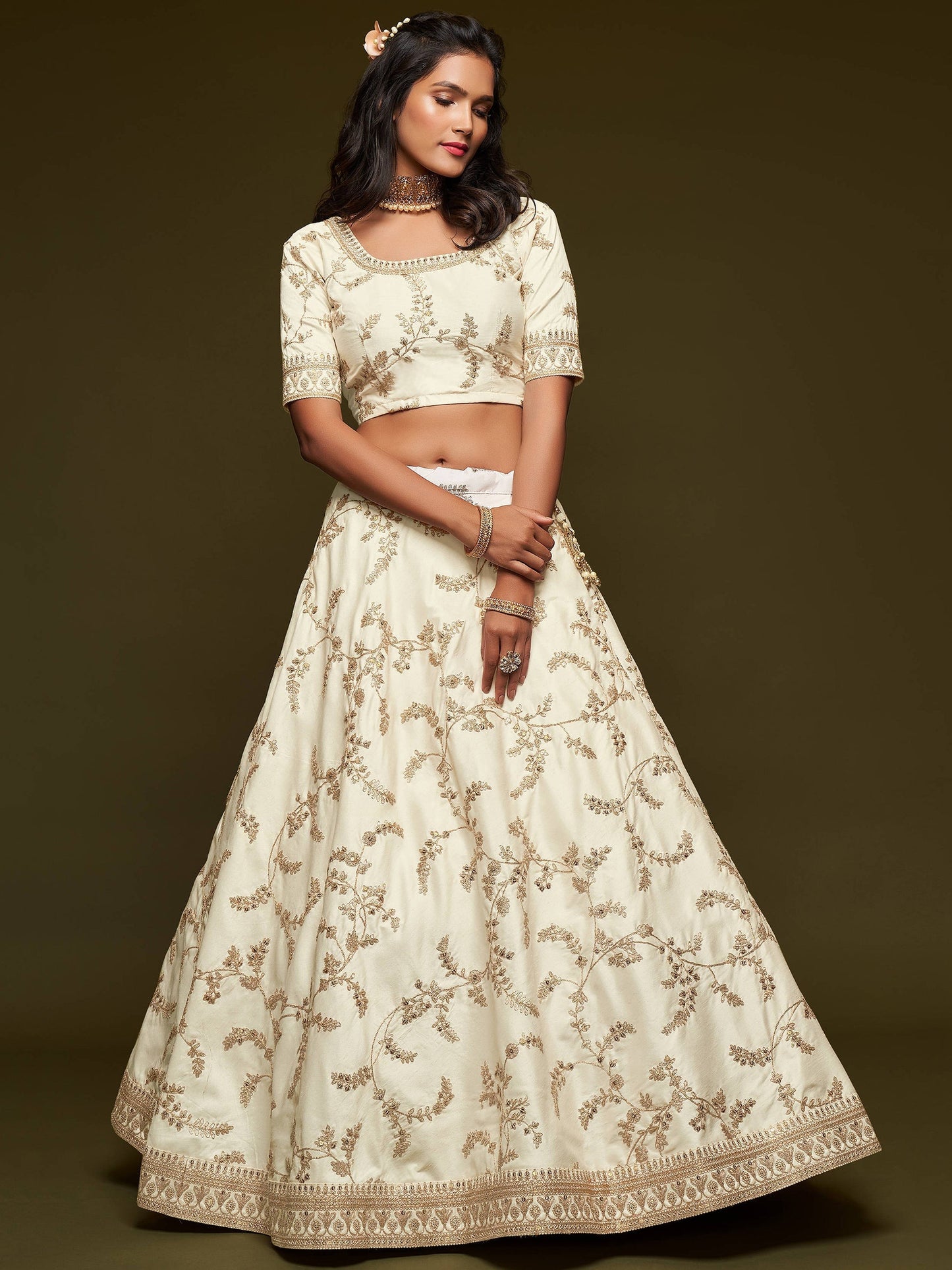 Art silk bridal lehenga skirt volume and texture detail