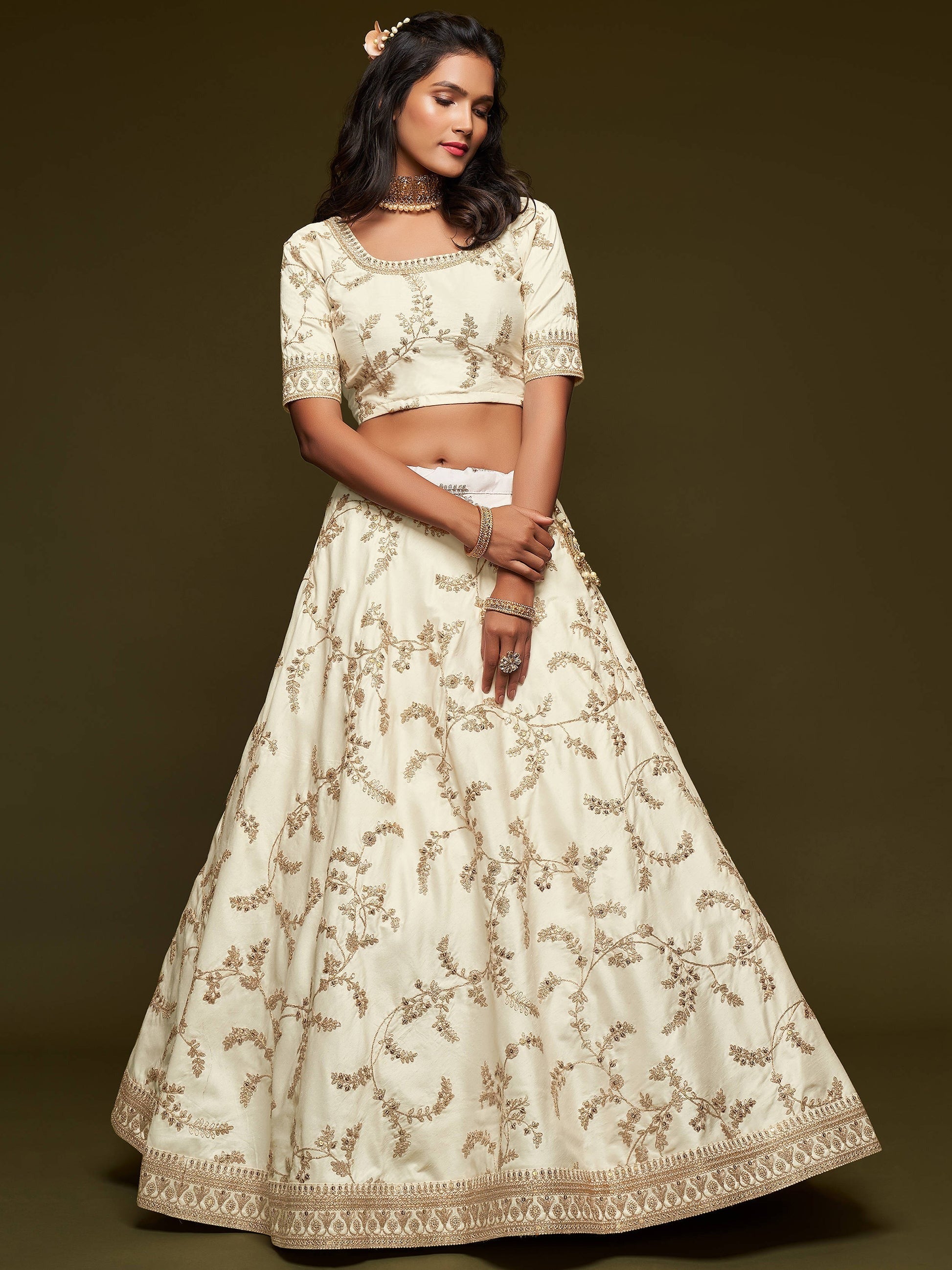 Art silk bridal lehenga skirt volume and texture detail