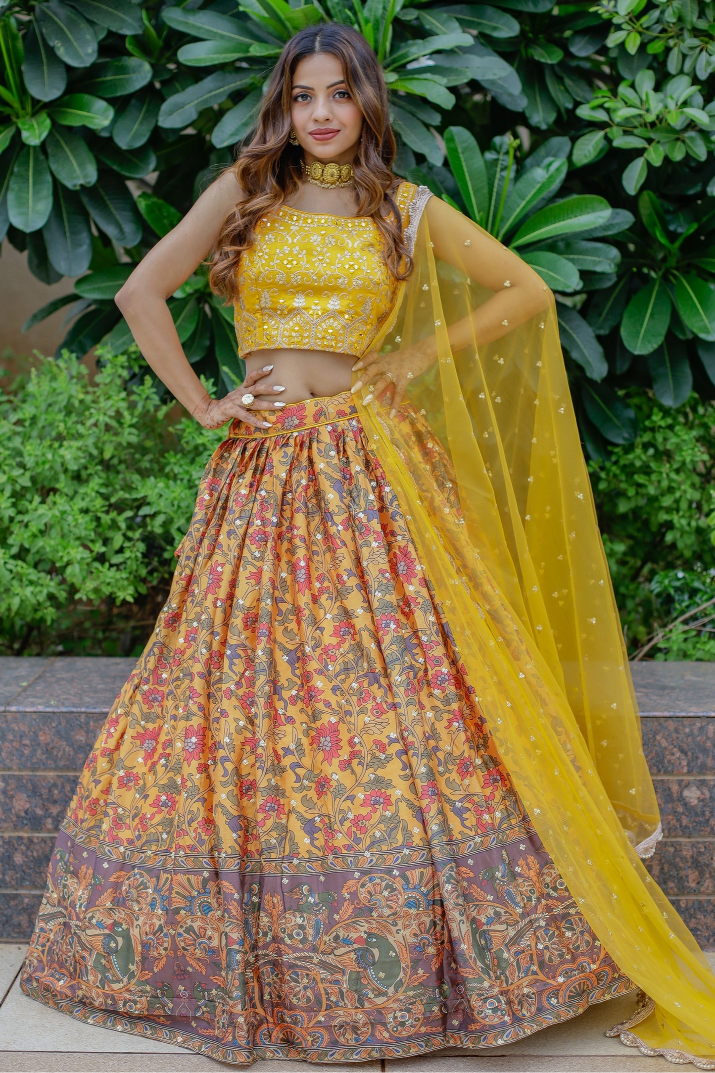 Lehenga for women in yellow front view