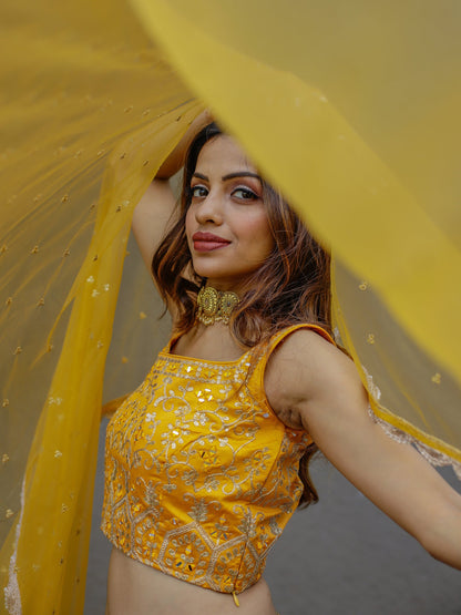 Engagement ready yellow lehenga choli design