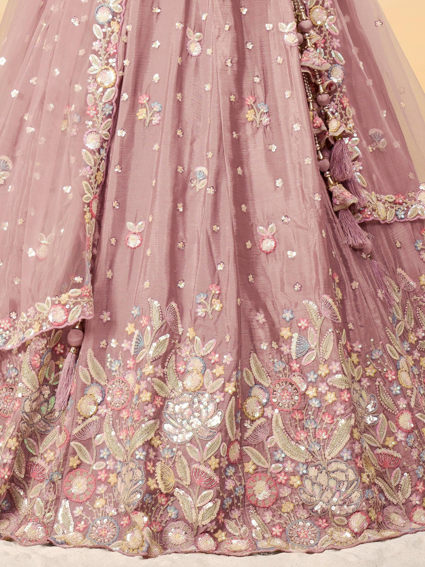 Chiffon lehenga movement in evening lighting
