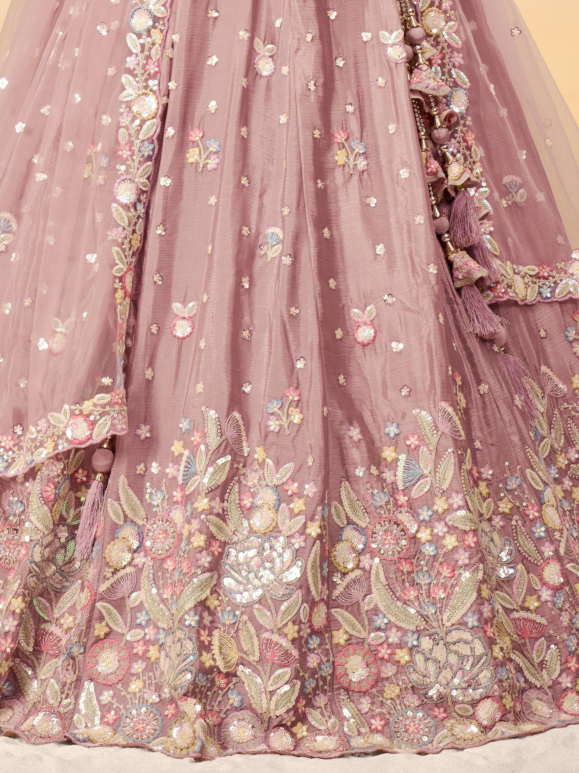Chiffon lehenga movement in evening lighting