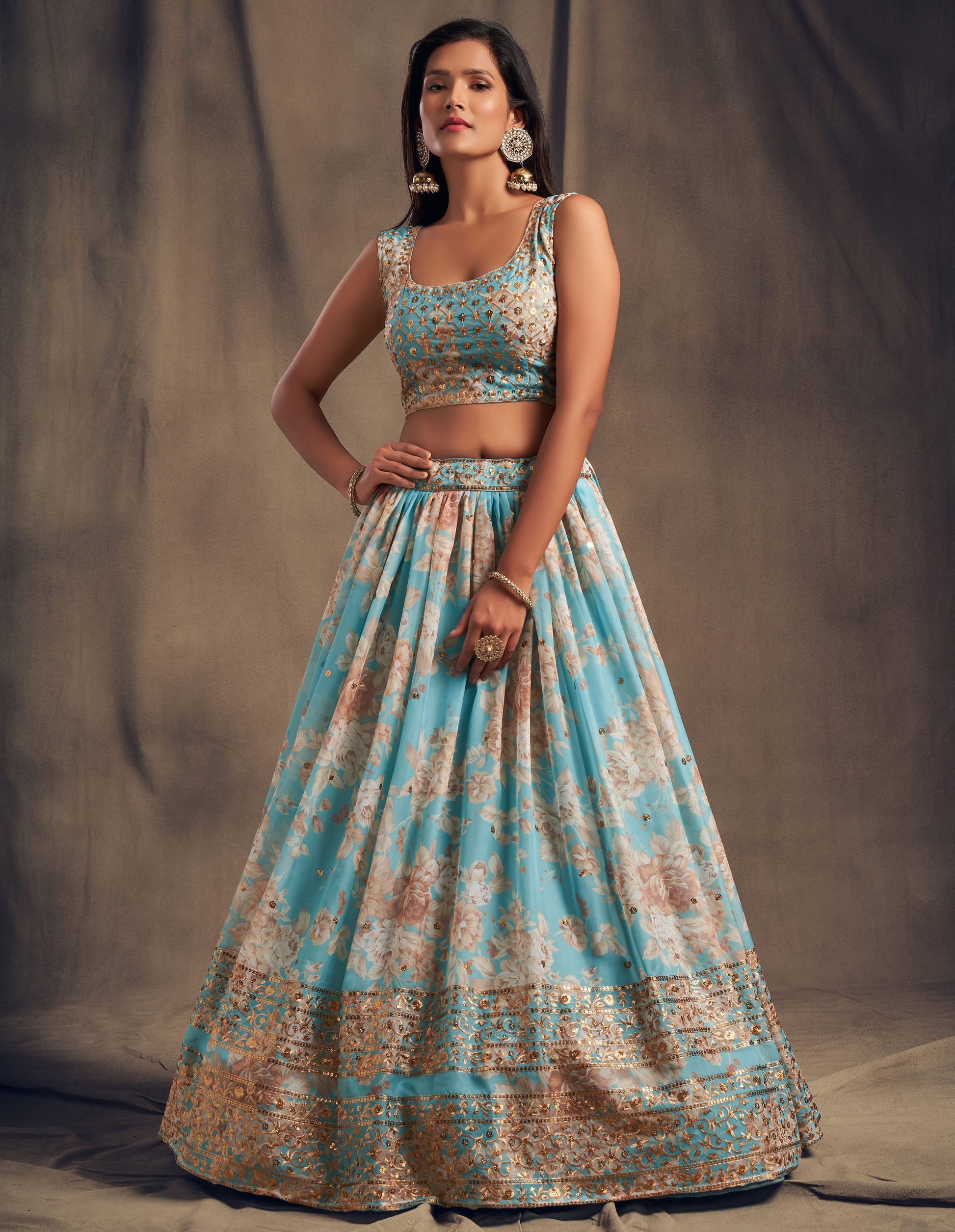 Reception wear lehenga choli in soft blue shade