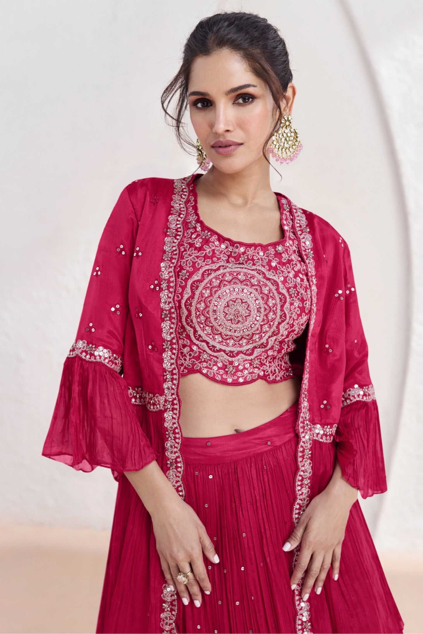 real georgette pink lehenga flowing drape detail