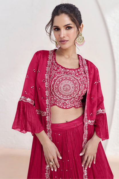 real georgette pink lehenga flowing drape detail