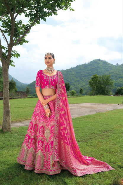 Bridal pink lehenga styled for nikah ceremony