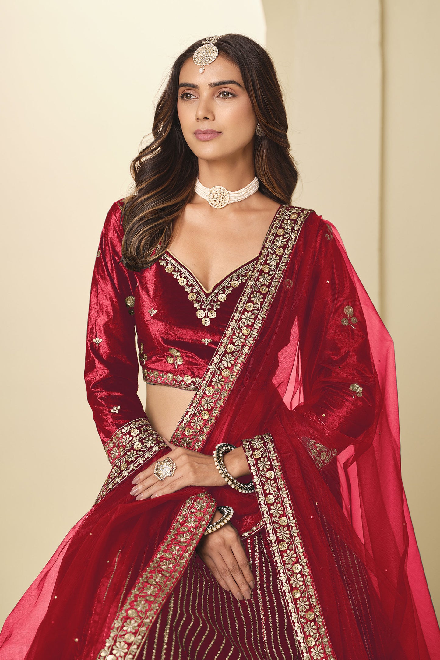 Close view of Heavy Sequins And Zari Embroidery detailing