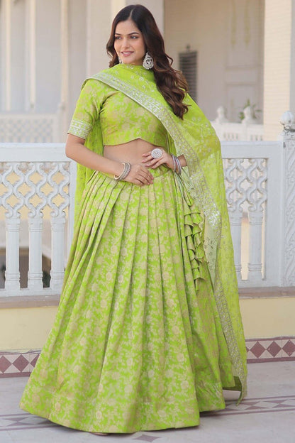 lehenga in green color for engagement event