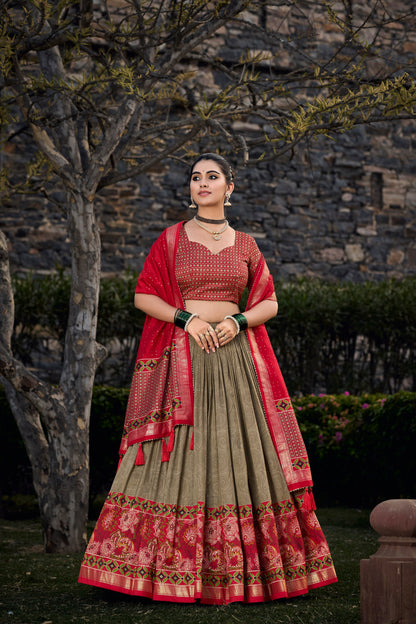 Model wearing green lehenga at evening celebration