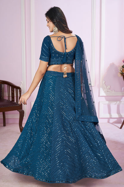 Blue lehenga styled for Navratri celebration