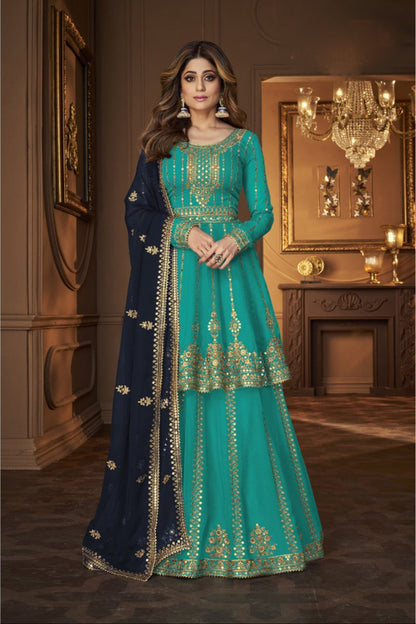 embroidered lehenga in real georgette front view