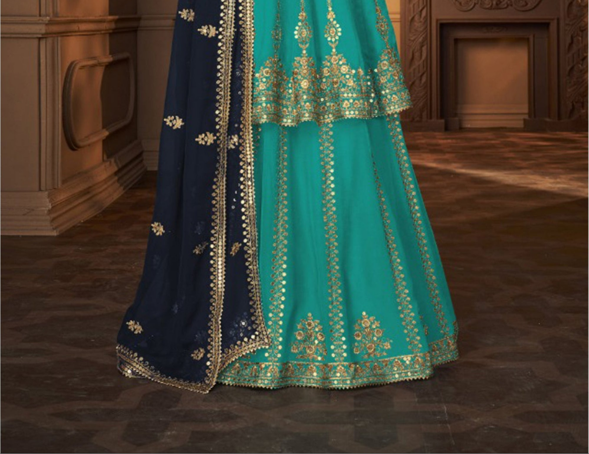 bridal lehenga style with intricate embroidery pattern