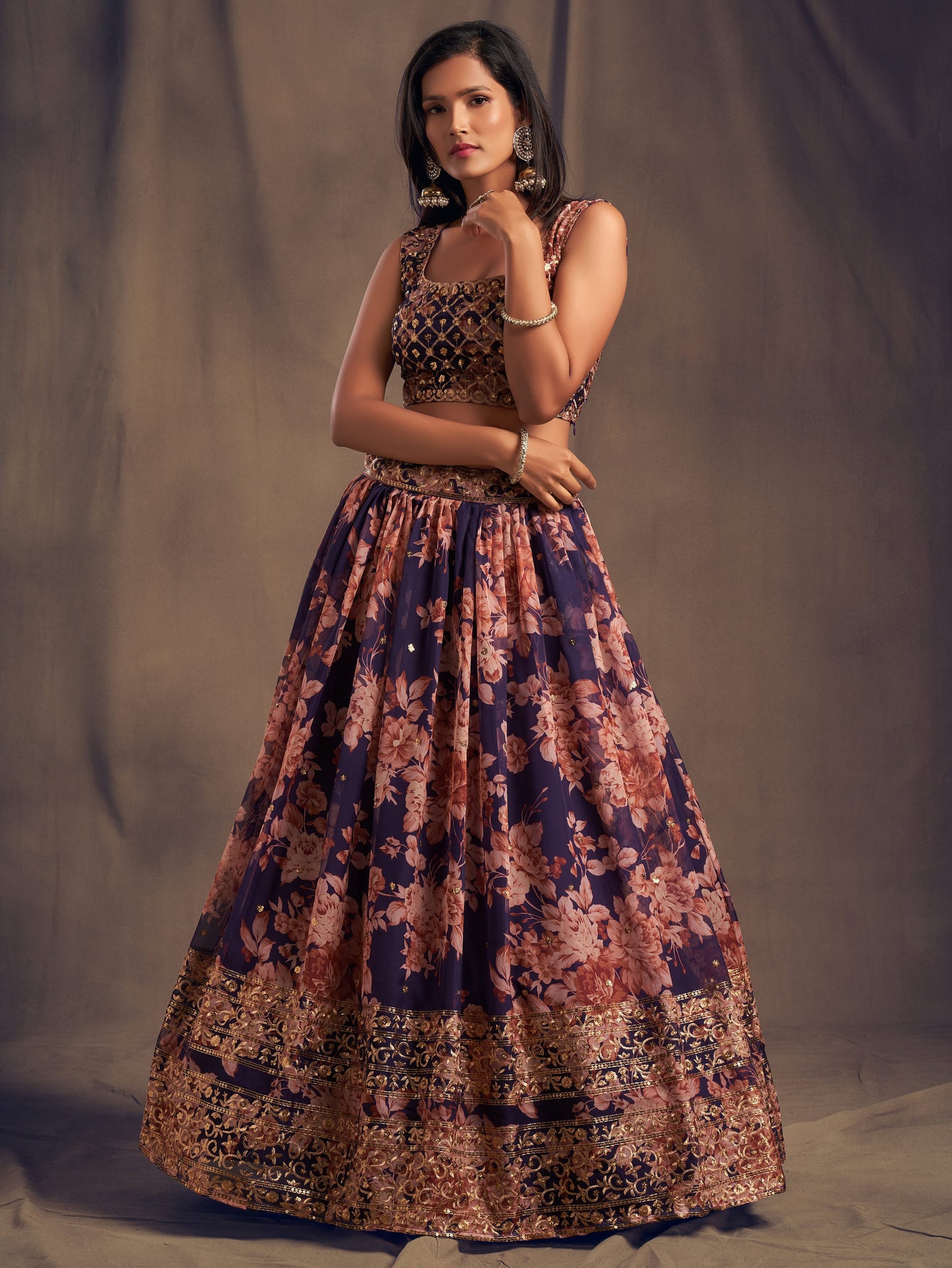 Elegant purple lehenga choli for evening cultural event